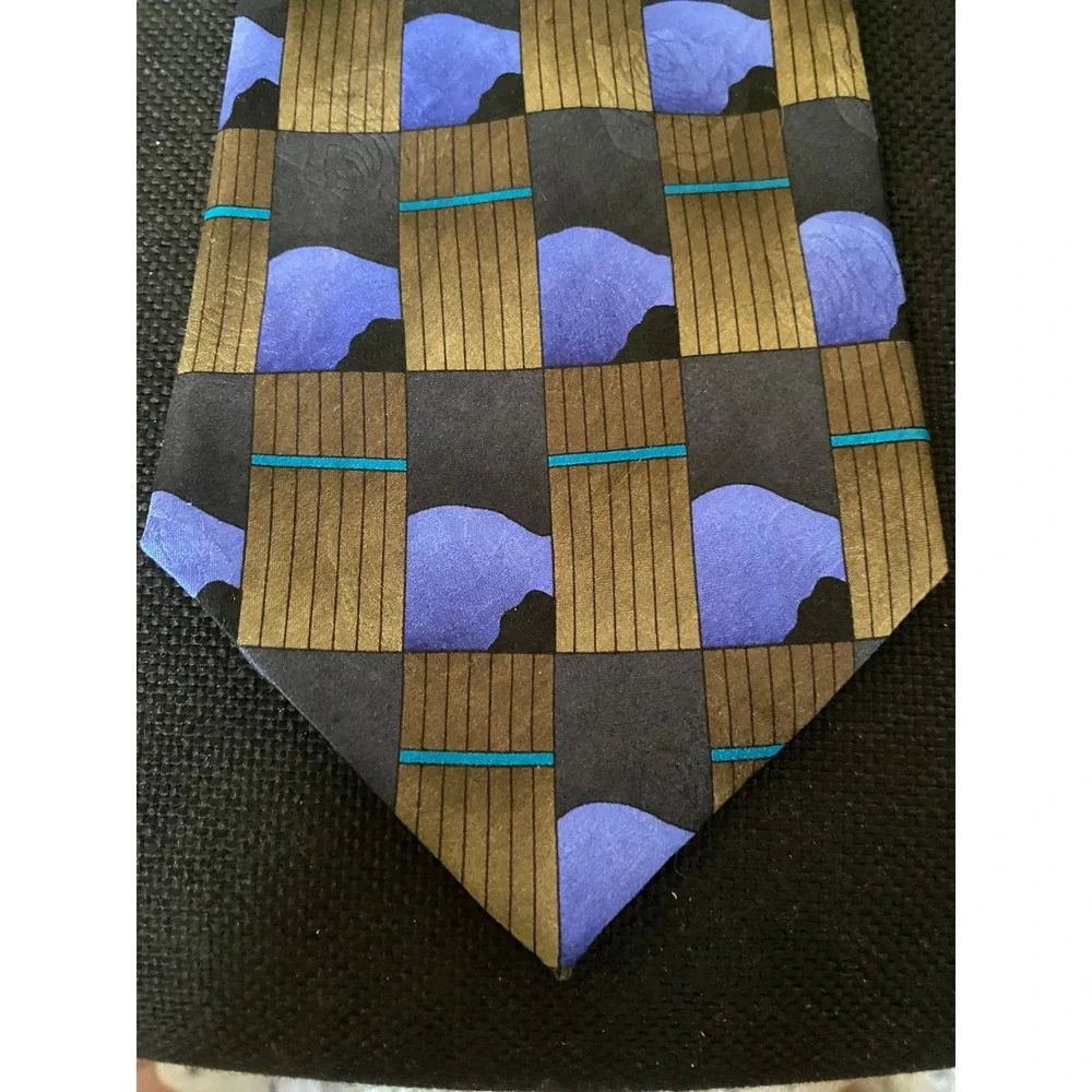 Grateful Dead Tie Friend‎ of the Devil Sixth Set Silk Blue Gold Geometric 1996